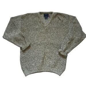 Vintage Old Glory V-Neck Knit‎ Sweater Green Cotton Wool Blend Womens M 90s Cozy